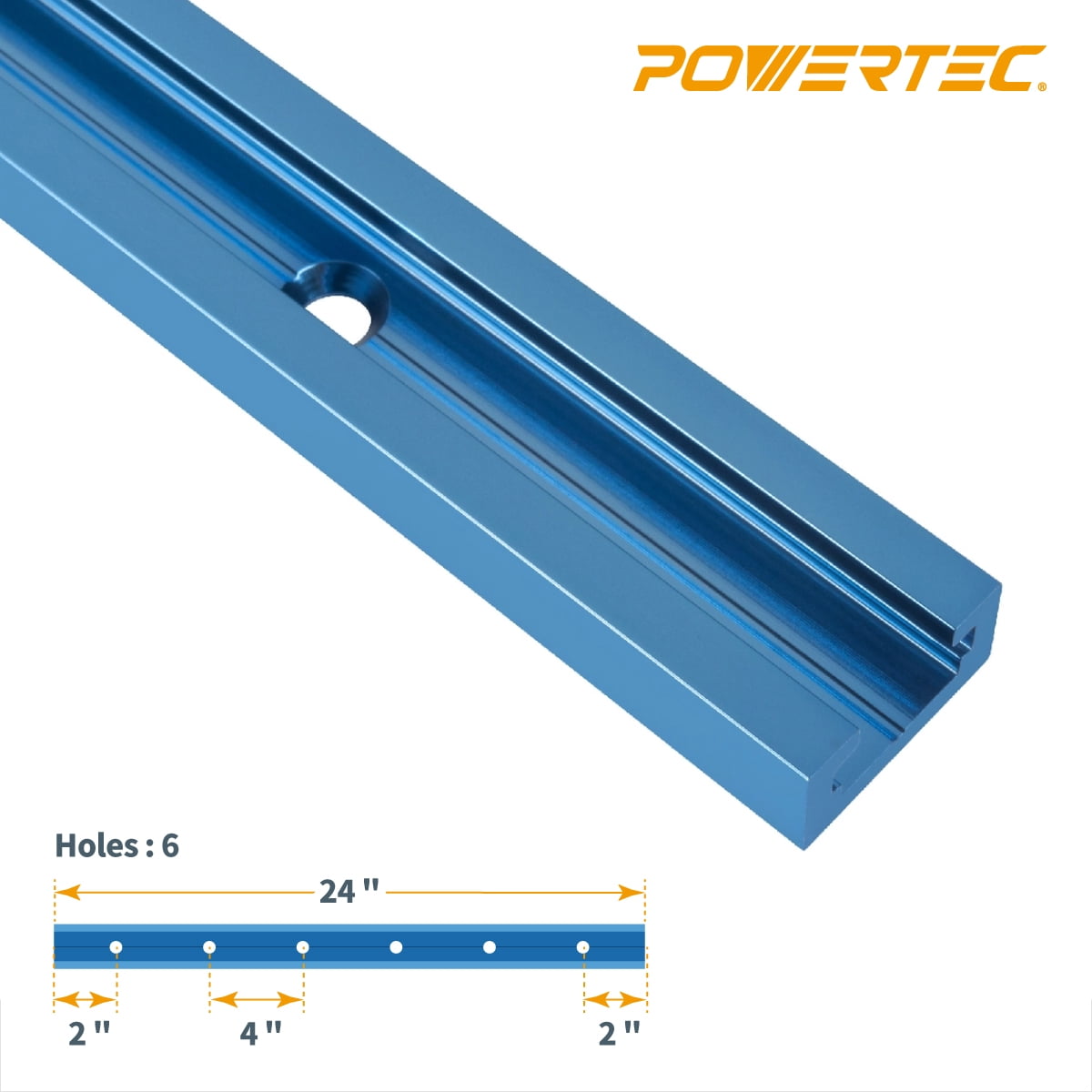 POWERTEC 4PK 24" Double-Cut Profile Universal T-Track with Predrilled Mounting Holes and 100 PCS #6 X 1/2" Wood Screw Set, Phillips Flat Head Deep Thread Screws  (71949)