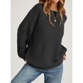 thumbnail image 4 of Women 2-Way Wear Crew Neck Hollow Cable Knit Oversized Long Sleeve Off Shoulder Pullover Sweater Black S, 4 of 7