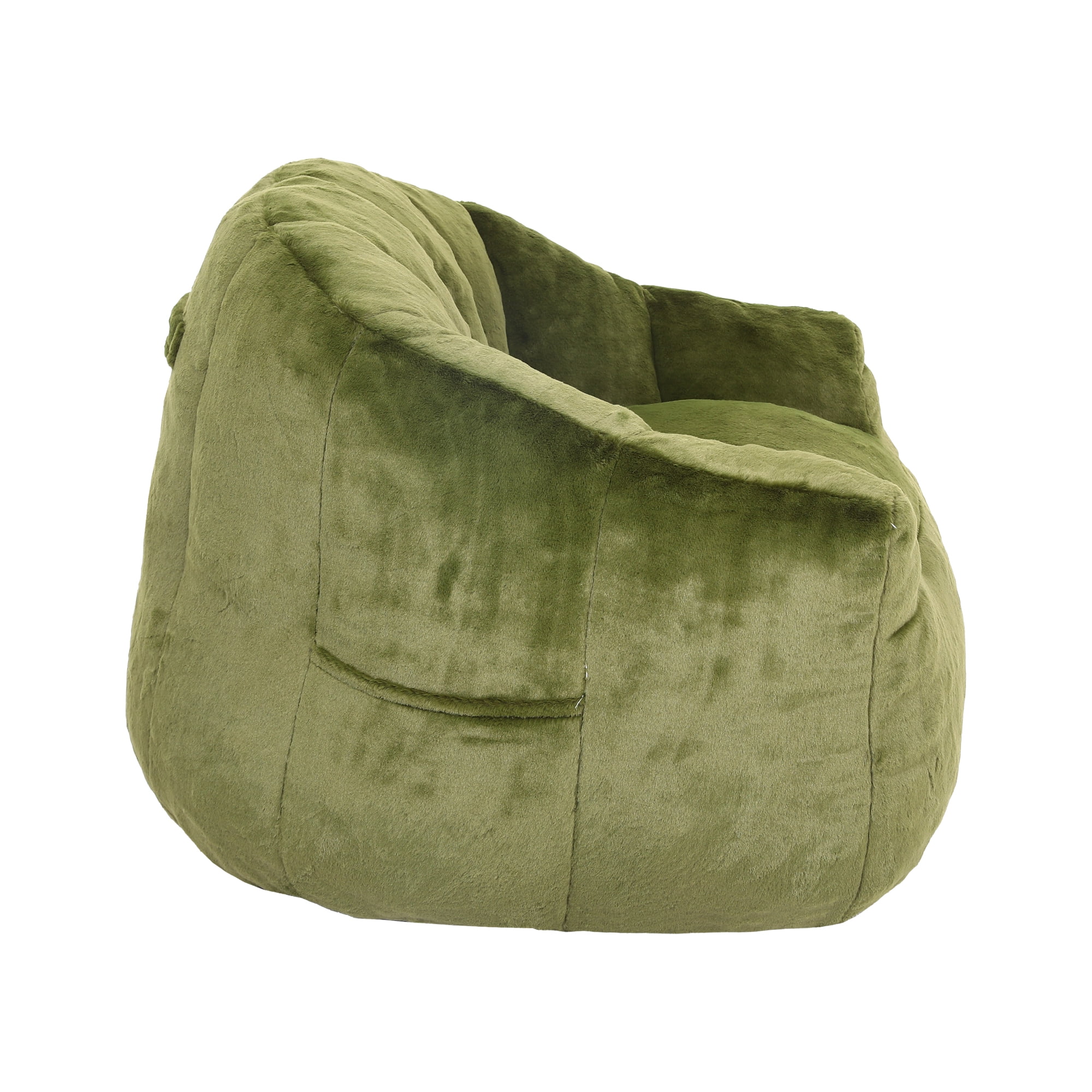 Bean Bag Chair with Armrests, Stuffed High-Density Foam, Lazy Sofa for Adults, Living Room, Bedroom, Reading, Green Faux Fur