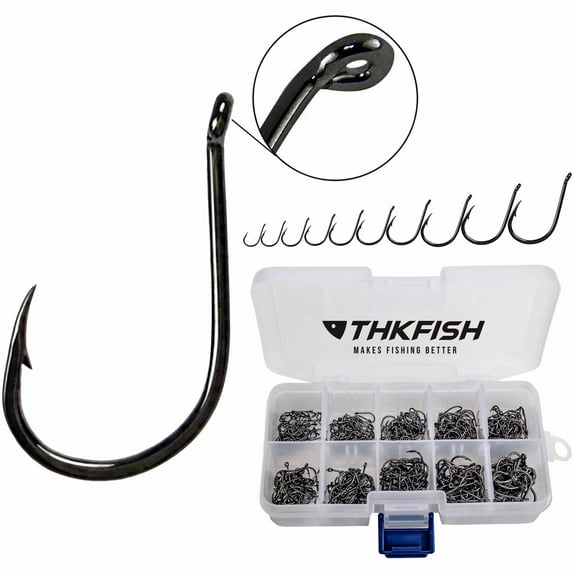 THKFISH Fishing Hooks Freshwater Fishing Tackle High Carbon Steel Fishing Hooks with Plastic Box 10Sizes 500Pcs