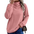 thumbnail image 2 of Sweatshirts for Women Puff Sleeve Relaxed Fit Casual Pullover with Front V Fall Versatile Comfy Tops Pink S, 2 of 8