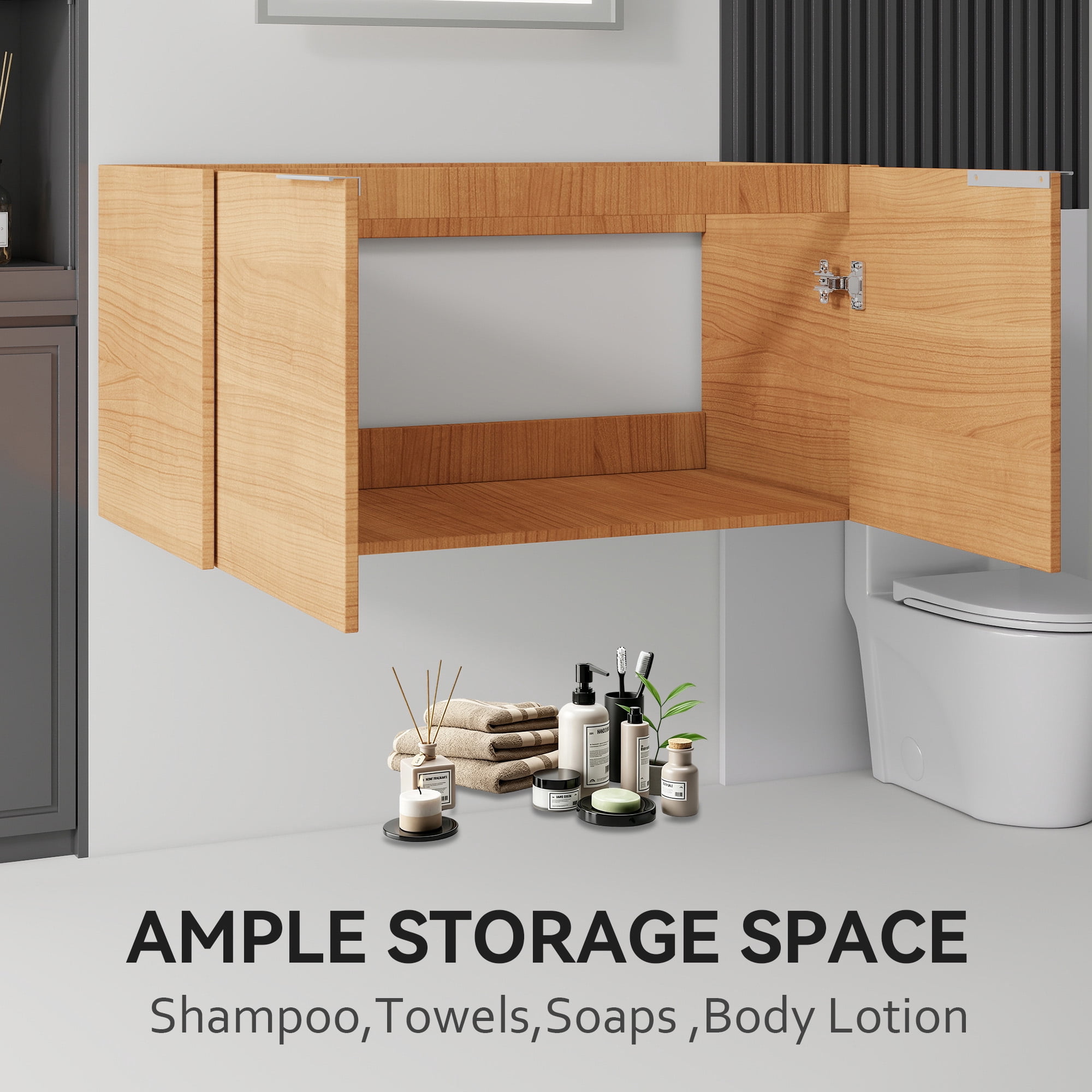 Leumius 36" Floating Bathroom Vanity Cabinet,Soft-Close Double Doors,Wall Mounted Cabinet Set Bathroom Vanity for Small Space,Cabinet Only,Oak