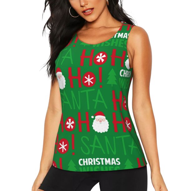 Fotbe Cute Santa Blusas Sin Mangas para Mujer – Estilo Casual, Corte Suelto, Slim-Fit, Cuello Redondo Deportivo, Tops de Verano para Gimnasio y Yoga-Large