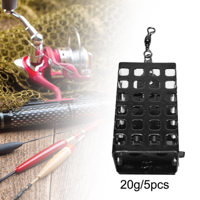 Juego de 5 accesorios de jaula de cesta de alimentación de carpa de metal negro con tapón de rosca para pesca 20g