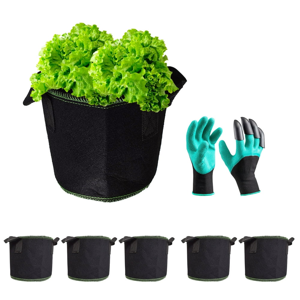 5Pack 10 Gallon Grow Bags with Handles, Heavy Duty Potting Bag