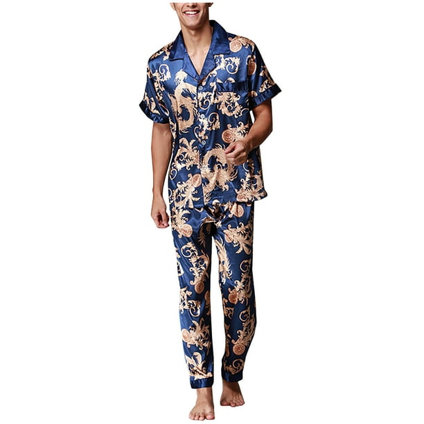 Pijamas de manga corta para hombre, informales, con cuello vuelto, para estar en casa