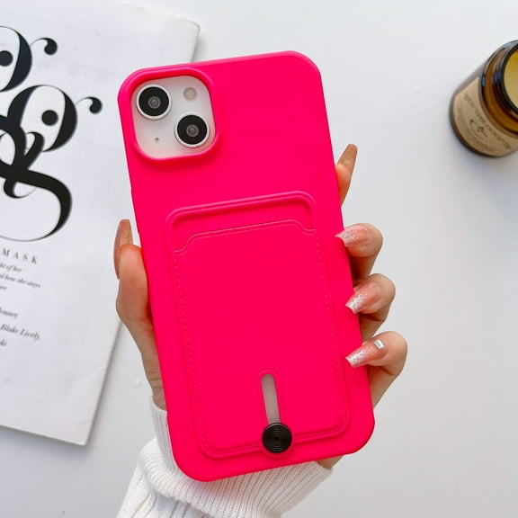 Mantto Phone Case for iPhone 13 with Card Holder Soft Liquid Silicone Credit Card Slot Holder Shockproof Anti-Scratch TPU Rubber Protective Wallet Slim Cover for Women Men, Rose