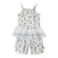 thumbnail image 2 of Stamzod Girls 2 Piece Outfits Summer Clothes Lace Ribbed Floral Cami Top + Shorts Set Casual Girls Short Sets Beige 3 Months, 2 of 6