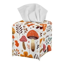POLERO Decorative Tissue Box Cover Square - Waterproof PU Leather Tissues Cube Boxes Holder Aesthetic Desk Decor for Room, Home & Office - Mushroom Floral