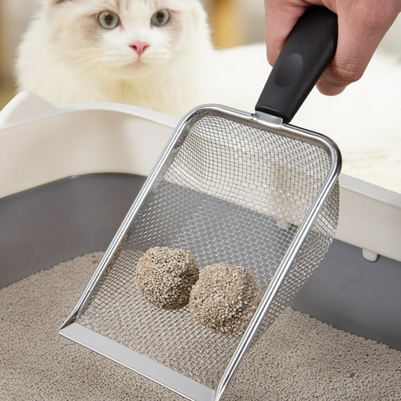 Washranp Metal Fine Mesh Cat Litter Scoop with Handle,Multifunctional Non-Stick Coated Reptile Litter Shovel Sand Hanging Hole Pet Cleaning Supplies