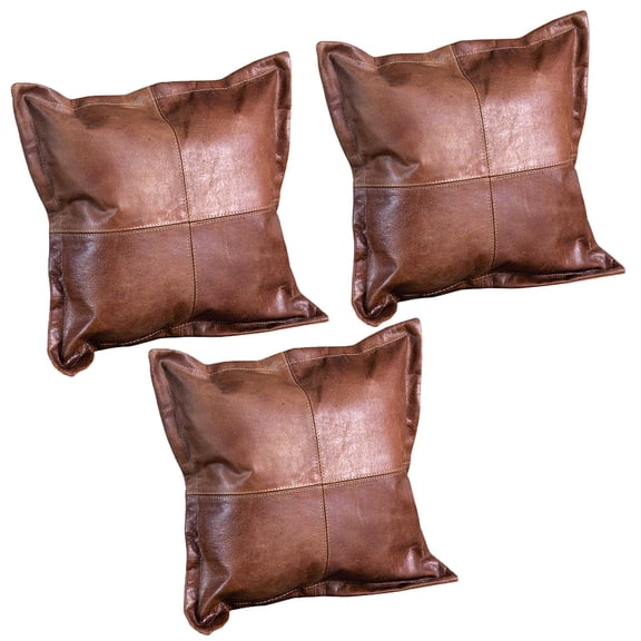 Hilason Set Of 3 Genuine Antique Vintage  Leather Pillow Cushion Cover