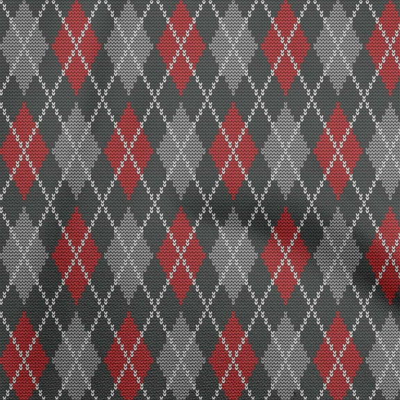 oneOone Rayon Red Fabric Argyle Dress Material Fabric Print Fabric By The Yard 56 Inch Wide