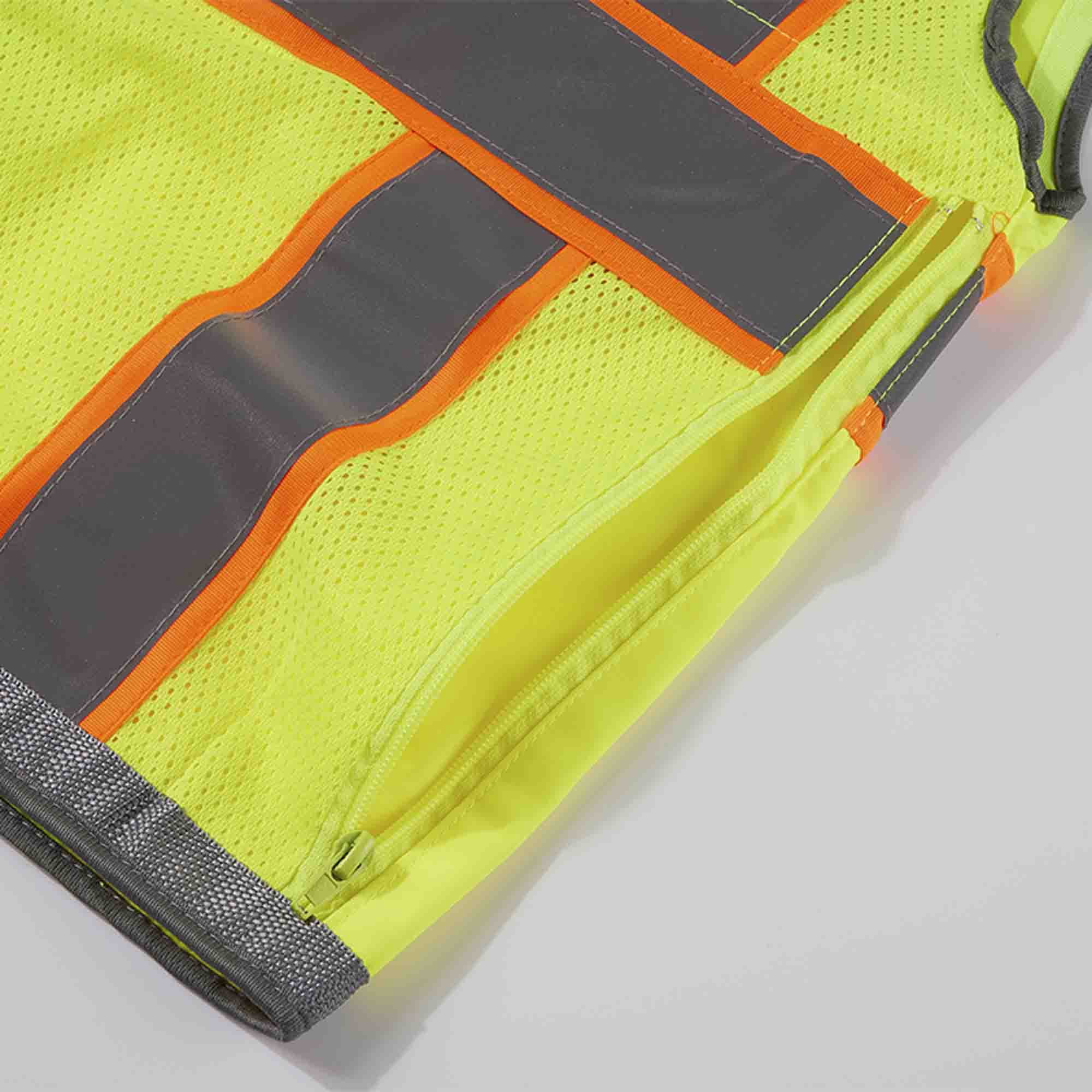 3C Products ANSI/ISEA 107-2020 Class 2 Safety Green Solid Front, Mesh Back Surveyor Safety Vest w/ Tablet-Pockets, Mic Tabs and Pen Holder - SV2700-S