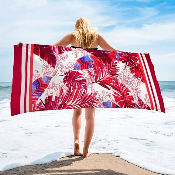 Hencely Home Palm Leaves Beach Towel - Red