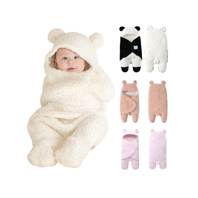 Peyakidsaa Newborn Baby Plush Hooded Sleeping Bag Baby Swaddle Blanket