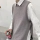 thumbnail image 3 of Suéter de punto Chaleco masculino Chaleco sin mangas Ropa de hombre Negro Color sólido Liso Modo de abertura Algodón Moda coreana Barato Nuevo en, 3 of 5