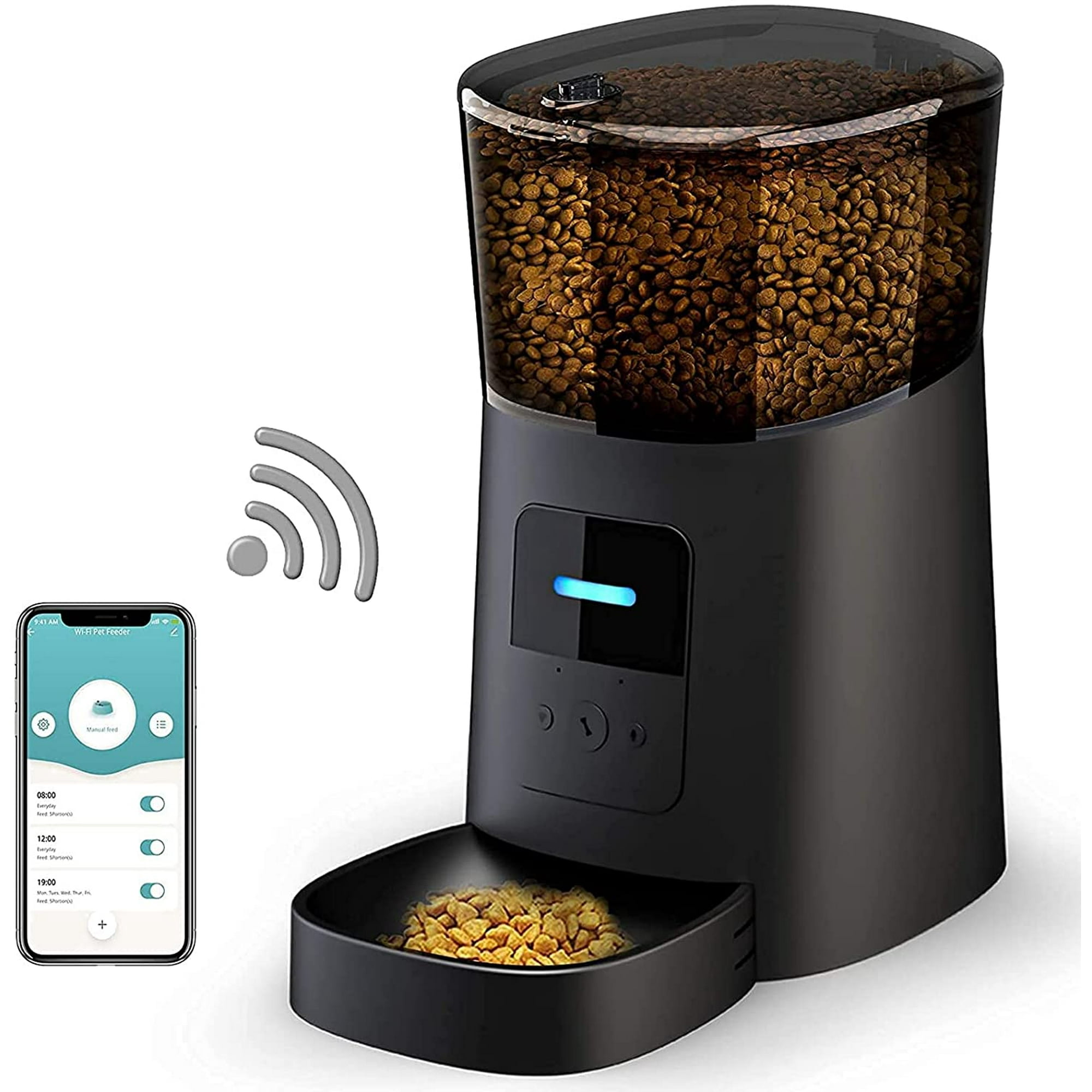 Automatic Cat Feeder 6L WiFi Enabled APP Control Automatic Feeder for Cats Dogs Small Pets Food Dispenser with Voice Recorder Portion Control Timer Feeding 12 Meals per Day Black Walmart