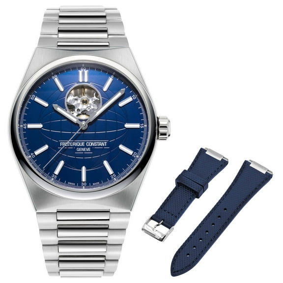 Frederique Constant Highlife Heart Beat Automatic Stainless Steel Blue Dial Interchangeable Blue Rubber Strap Mens Watch FC-310N4NH6B