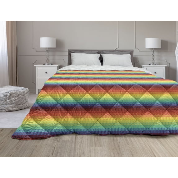 Fiesta Down Alternative Comforter, Mexican Blanket Geometric Pattern Stripes Rhombuses Arrangement, Microfiber Quilt for All Season, 5 Sizes, Green Vermilion Cream, by Ambesonne