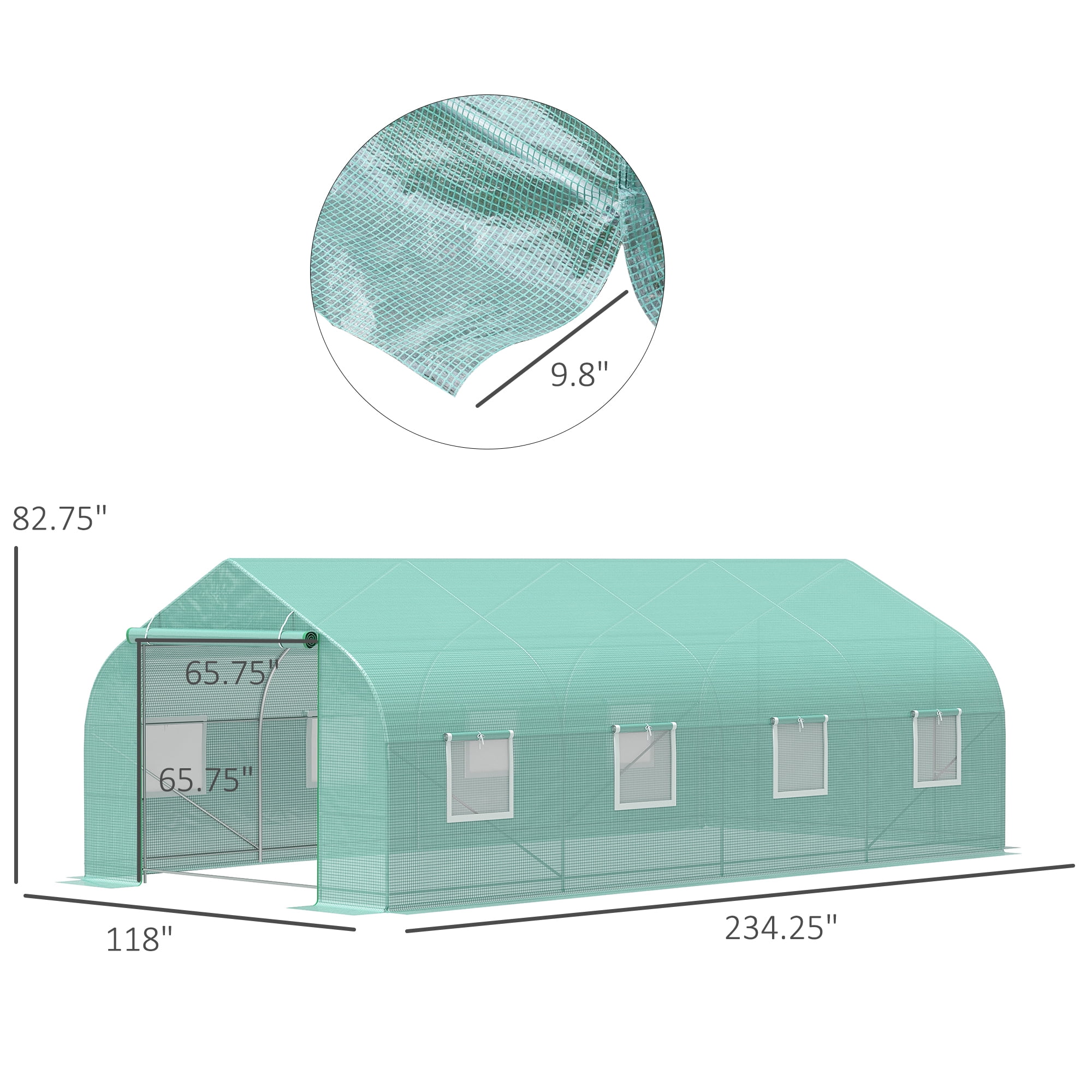 Outsunny 19.5' x 10' x 7' Outdoor Walk-In Tunnel Greenhouse Hot House with Roll-up Windows, Zippered Door, PE Cover, Green