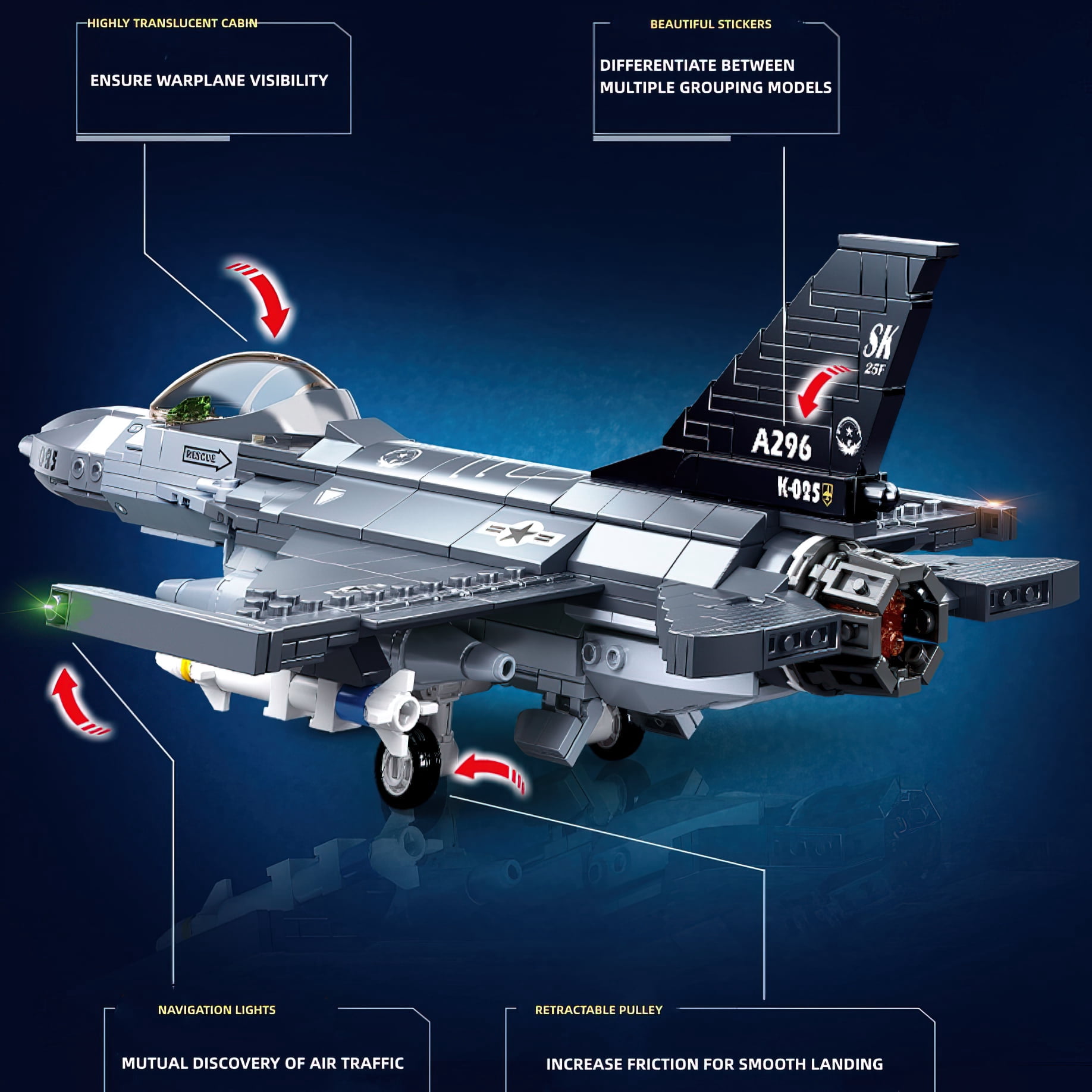 MACTANO Military Airplane Building Block Set F-16C Fighter Jet Building Kit Toy Gift for Adult Gray