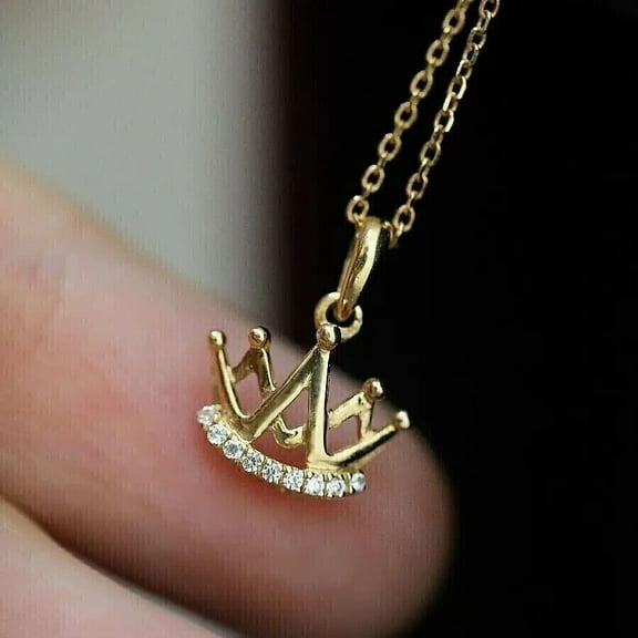 Round Cut Diamond 1Ct Lab Created 14K Yellow Gold Plated Women's Crown Pendant