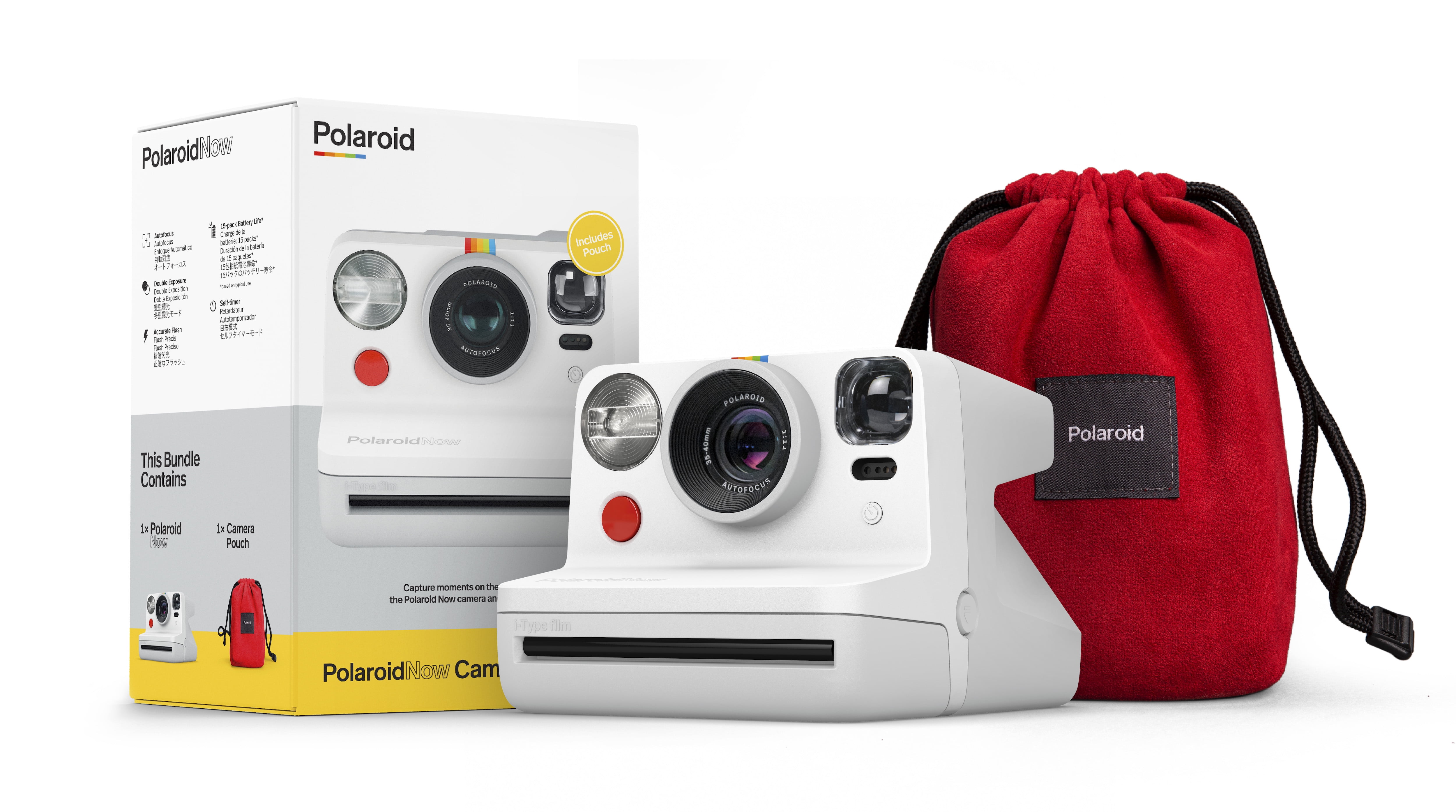 Polaroid Now Bundle with White Camera and Red Travel Pouch