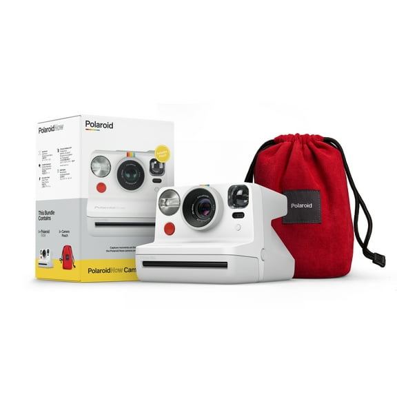 Polaroid Now Bundle with White Camera and Red Travel Pouch