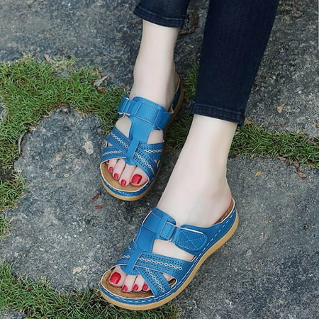 

PEONAVET Wedge Sandals for Women Summer Slip on Slipper Platform Sandals Comfortable Leather Mules Walking Wedge Shoes - Summer Savings Clearance