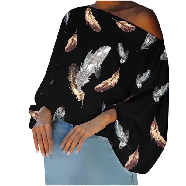 Mujer Casual elegante manga acampanada un hombro pulóver estampado manga larga un hombro Top camisa Fridja czfsfas5916