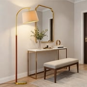 Oneach 63 MDF Arc Gold Floor Lamp Floor Lamp with Lamp Shade, Farmhouse Standing Lamp with Remote Control, dimmable bulb Switch for Bedroom, Living Room, Office, Decor