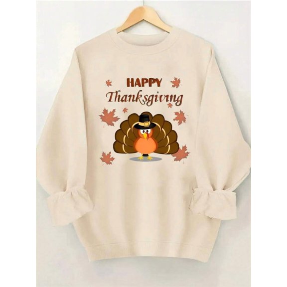 1pscPlus Size Thanksgiving Print Crew Neck Sweatshirt, Casual Long Sleeve Sweatshirt For Fall & Winter, Women's Plus Size Clothingsoft