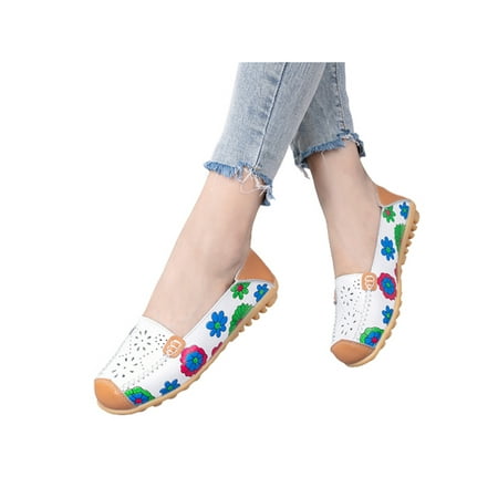 

Zodanni Women Casual Shoes Slip On Loafers Floral Flats Ladies Mocassins Womens Ethnic Cutout Walking Shoe Cutout White 5.5