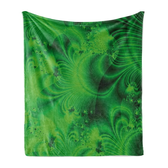 Lime Green Soft Flannel Fleece Blanket, Vibrant Abstract Hazy Psychedelic Wavy Color Background Hippie Digital Artificial, Cozy Plush for Indoor and Outdoor Use, 70" x 90", Emerald, by Ambesonne
