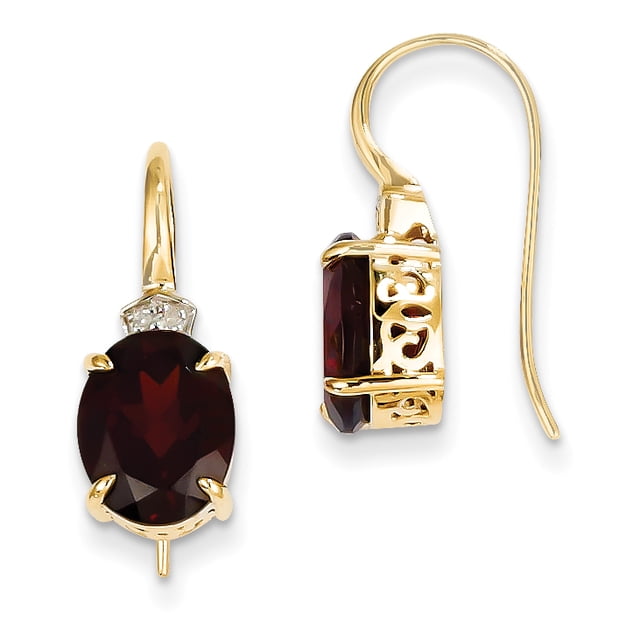14K Yellow Gold Diamond and Garnet Oval Dangle Earrings