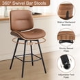 thumbnail image 4 of MYFUNT Bar Stools Set of 2, Mid-Century Modern 26" Counter Height Barstools with Walnut Back & Footrest, Upholstered PU Leather Bar Chairs Island Stools for Kitchen Counter, Brown, 4 of 7