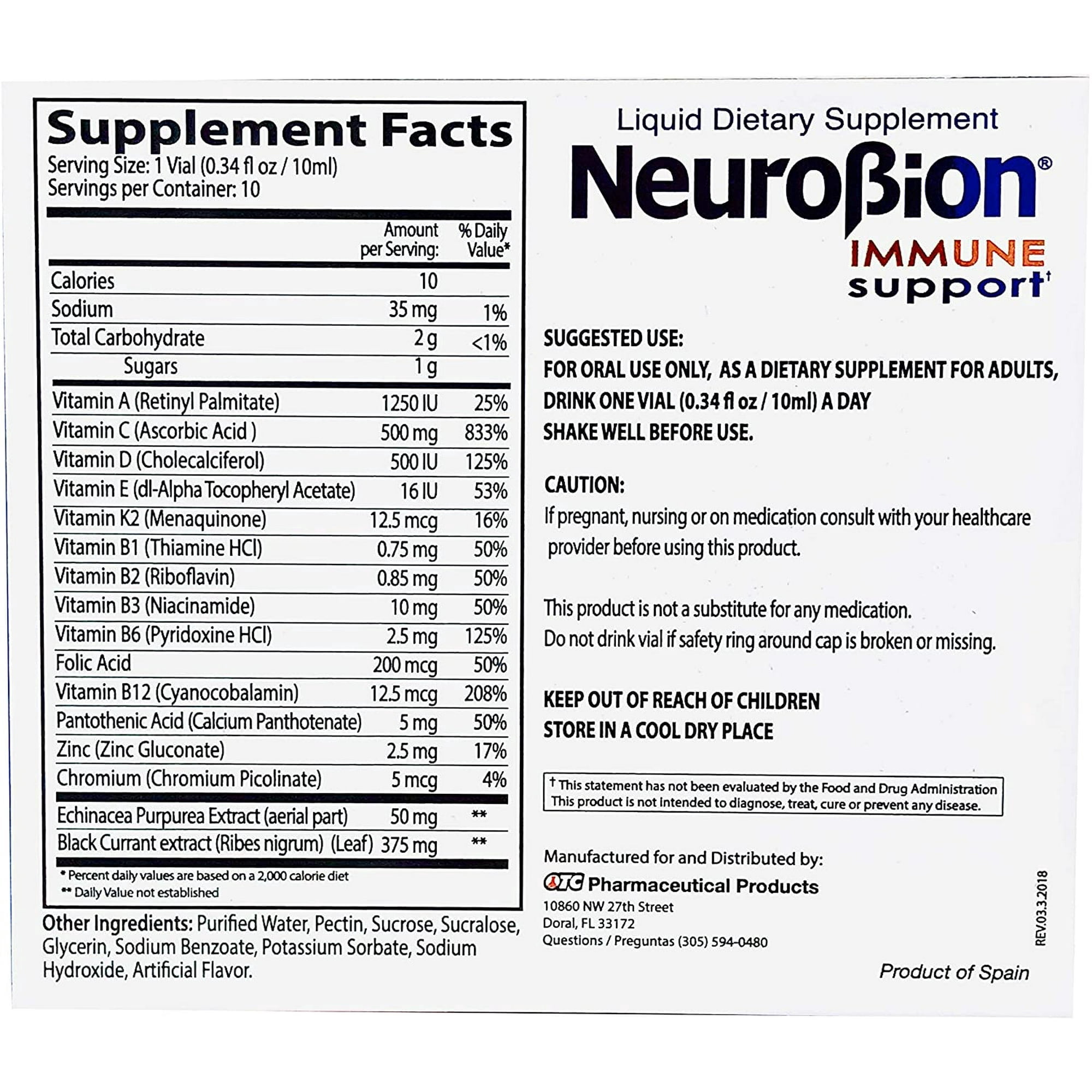 NEUROBION-Immune Support Vials (10ct/Box) 50 mg. /Neurobion Soporte Inmunológico con Equinácea y Zinc. (10 ampolletas)