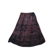 Mogul Womens Embroidered Brown Tie Dye Rayon Mid Calf Skirt