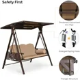 thumbnail image 4 of PURPLE LEAF Outdoor Patio Porch Swing with Adjustable PVC Canopy, 3-Seat Swing Chair Bench with Side Cup Holder for Backyard Front Porch Lawn, Cushions and Pillow Included, Beige, 4 of 10