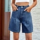thumbnail image 4 of Pantalones Cortos Vaqueros para Mujer, Hasta la Rodilla, Modernos, Estilo Y2K, de Cintura Alta, Pierna , Informales, de Verano, con Bolsillos Azul Oscuro M, 4 of 10
