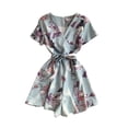 thumbnail image 1 of Mono corto para mujer, estampado floral, cuello en V, cintura alta, mameluco informal, pantalones con cordones Yuarrent AP001215-05B, 1 of 7