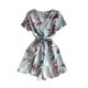 thumbnail image 1 of Mono corto para mujer, estampado floral, cuello en V, cintura alta, mameluco informal, pantalones con cordones kenally AP001215-05B, 1 of 7