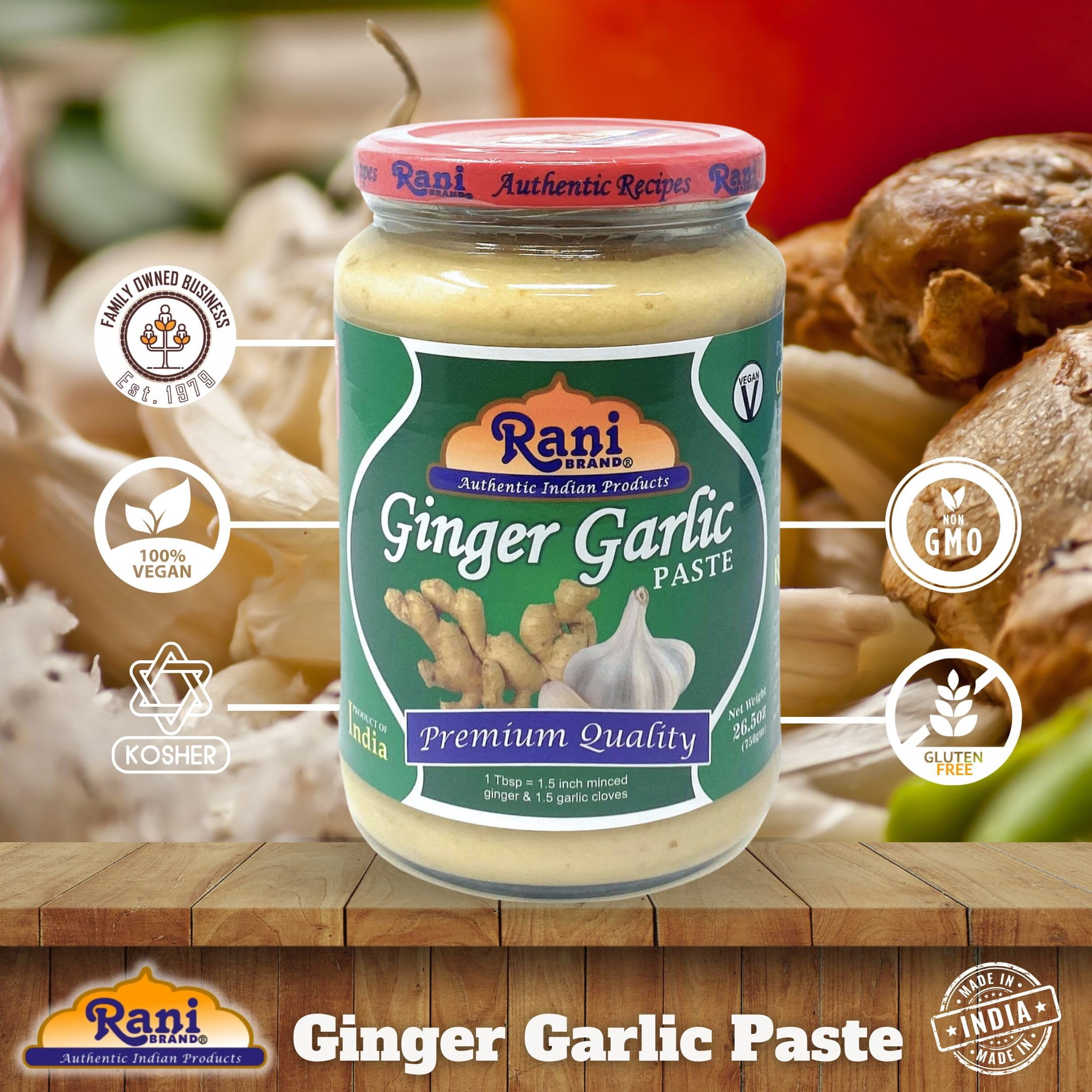 Rani Ginger Garlic Cooking Paste 26.5oz (750g) Glass Jar, Pack of 5+1 FREE ~ Vegan | Gluten Free | NON-GMO | No Colors | Indian Origin
