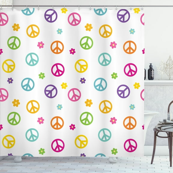Ambesonne Colorful Shower Curtain, Old Peace Sign, 69"Wx84"L, Multicolor