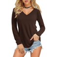 thumbnail image 2 of Wuphunn Long Sleeve Shirts for Women Shirts for Women Tops for Women Trendy Women's Clothing Women's Tops, Tees & Blouses Summer Tops Women's T-shirts Casual Shirts Solid Blouses Tops Brown M, 2 of 9