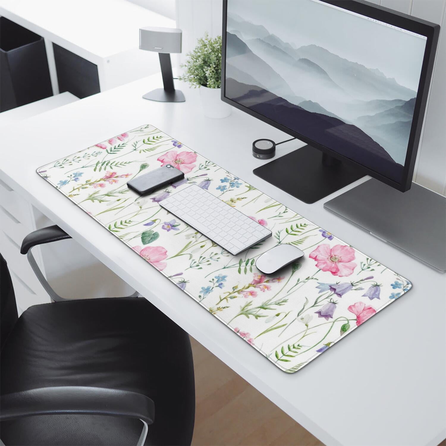 Long Mouse Pads for Desk,Pioneer Flower Floral Print Pattern Desk Mats on Top Of Desks, Desk Mouse Pad Extra Large with 3mm Non-Slip Base and Stitched Edge for Gaming,Office,Work,Home 31.5"x11.8"