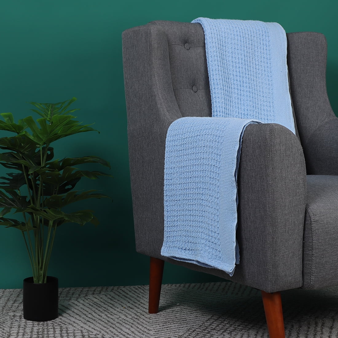 Unique Bargains Cotton Waffle Weave Bed Throw Blanket Sky Blue 90" x 90"