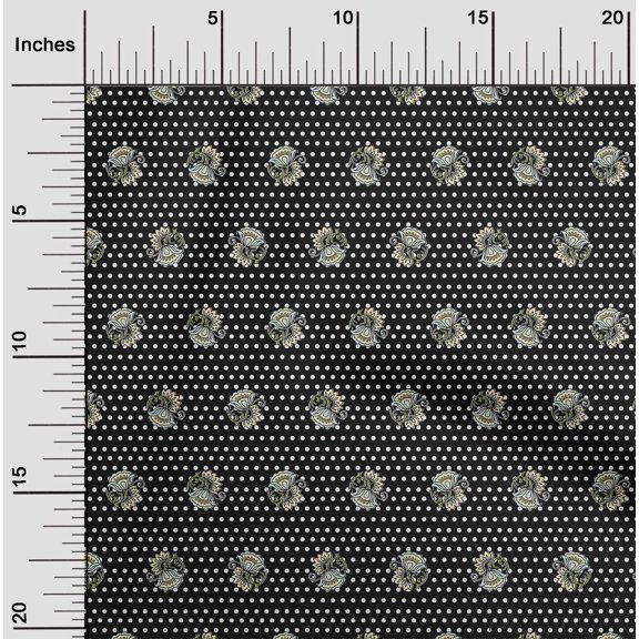 oneOone Cotton Jersey Black Fabric Dot & Bell Flower Floral Quilting Supplies Print Sewing Fabric By The Yard 58 Inch Wide