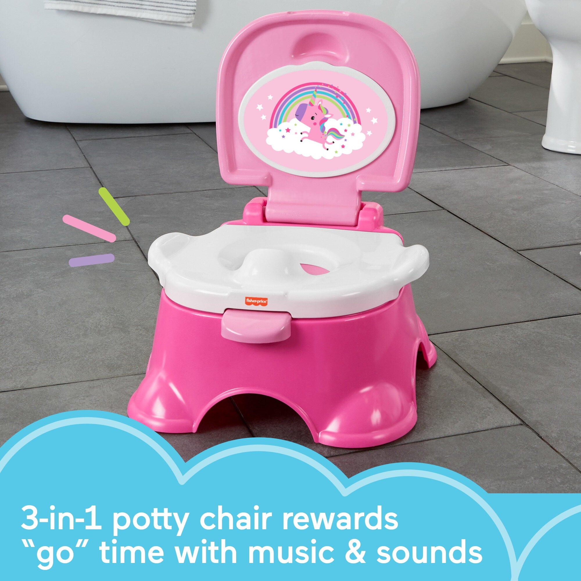 Fisher Price 3 in 1 Unicorn Tunes Potty Toddler Training Toilet and Step Stool with Music