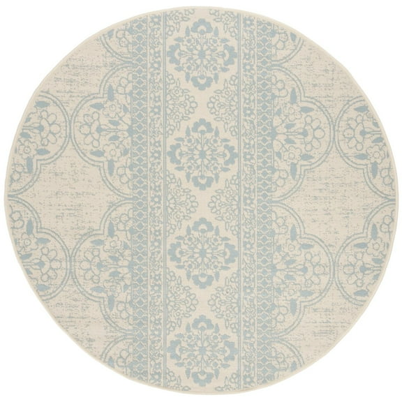 SAFAVIEH Beach House Kiaran Southwestern Indoor/Outdoor Area Rug Aqua/Cream, 6'7" x 6'7" Round
